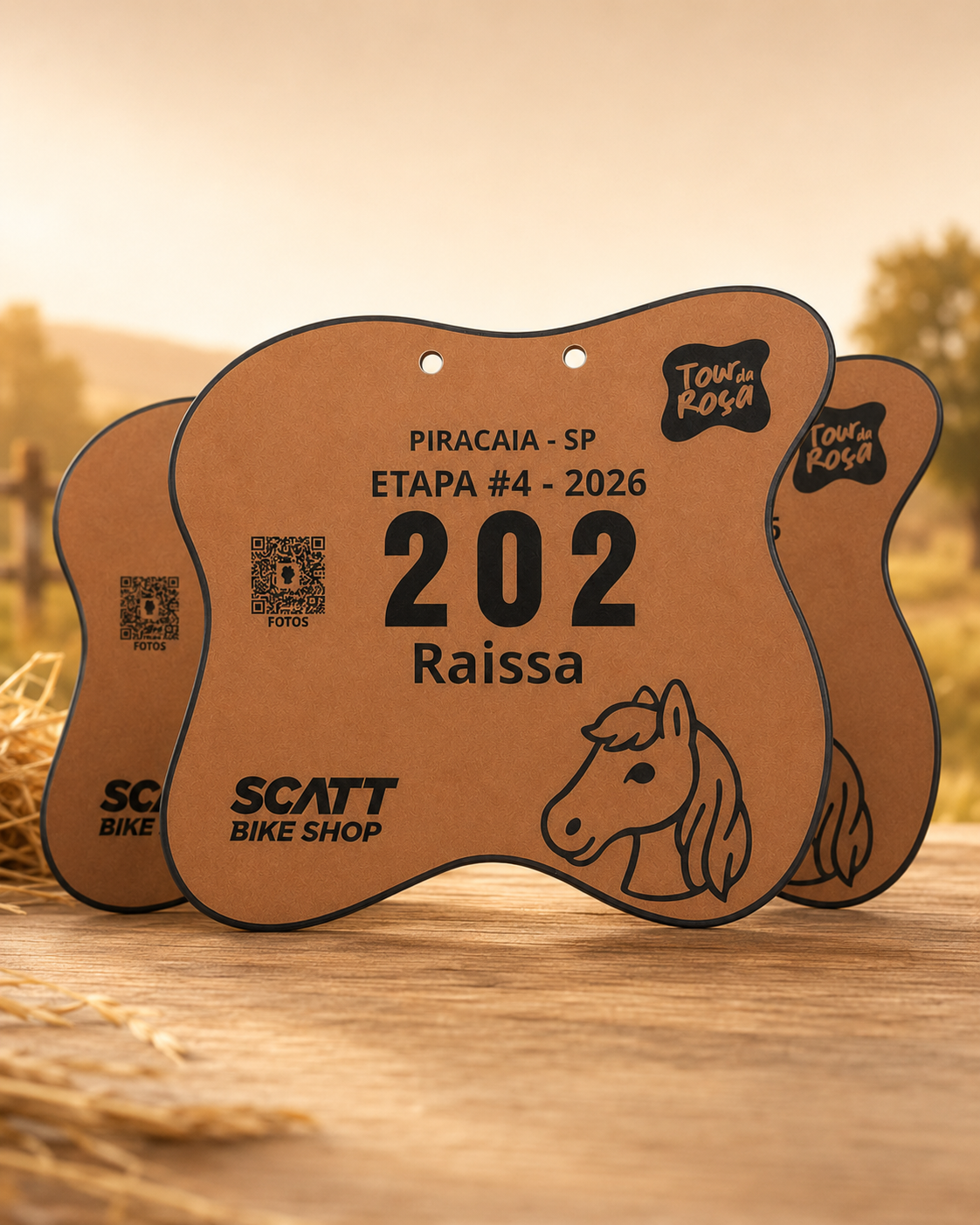 Placa de identificação personalizada do Tour da Roça na bike