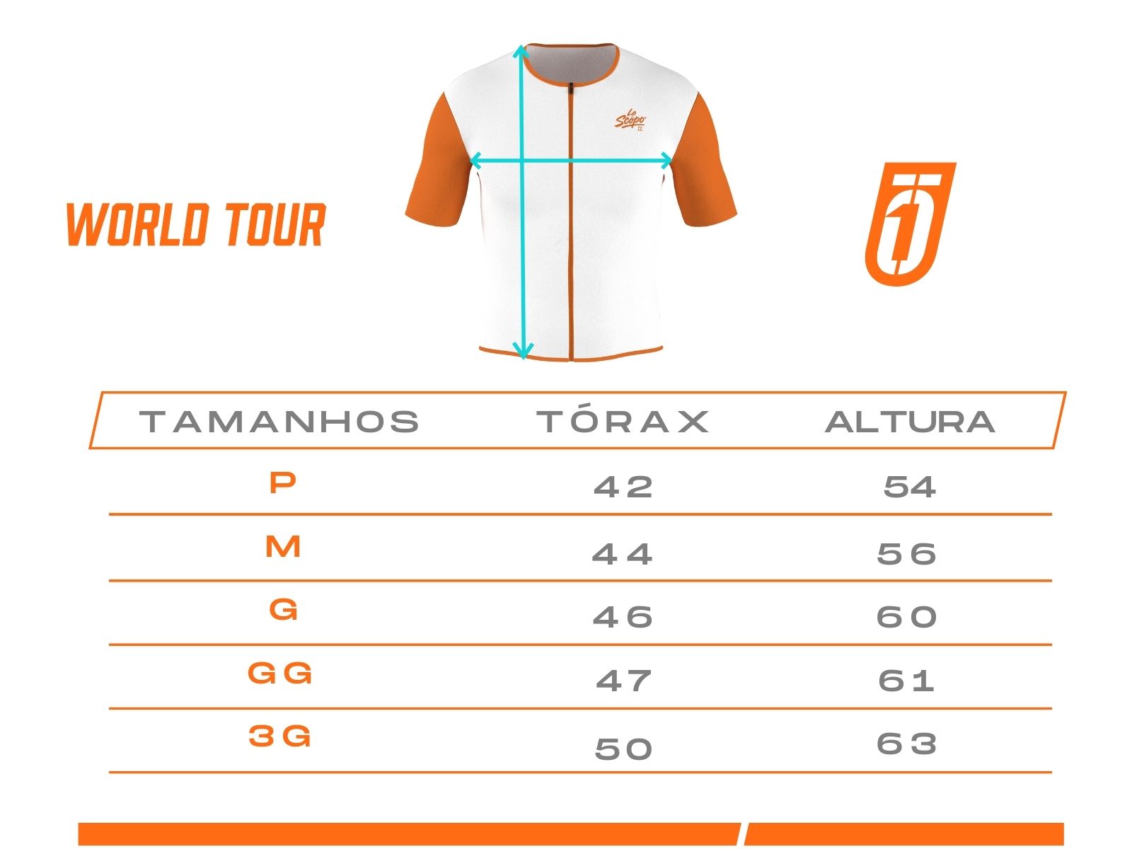 Tabela de medidas — Camisa de Ciclismo Colors by Tour